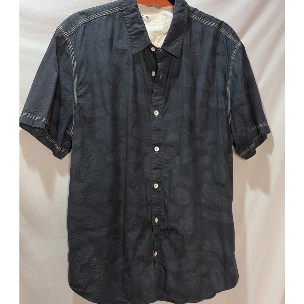 Cypress Club Mens Black Tropical Palm Leaf Jacquard Cotton Button Down Shirt L